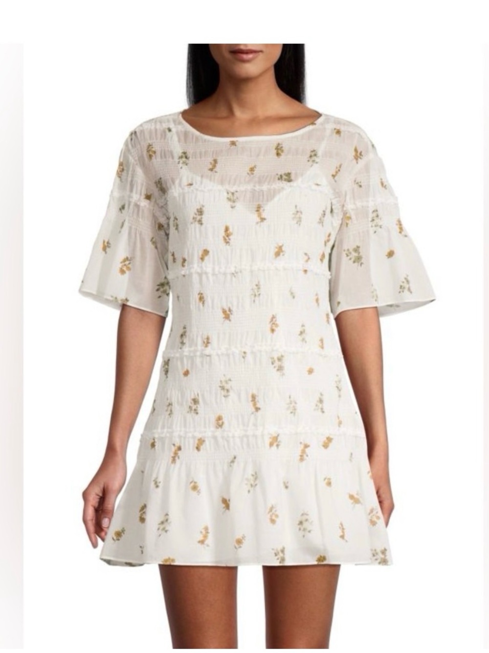 Rebecca Taylor marigold fleur ines smocked mini dress small